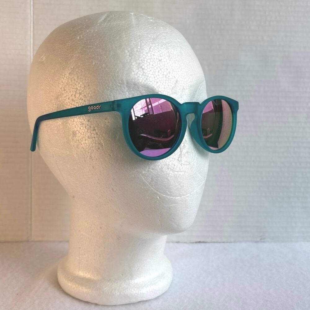 goodr Teal Round Sunglasses with Pink Mirrored Lenses